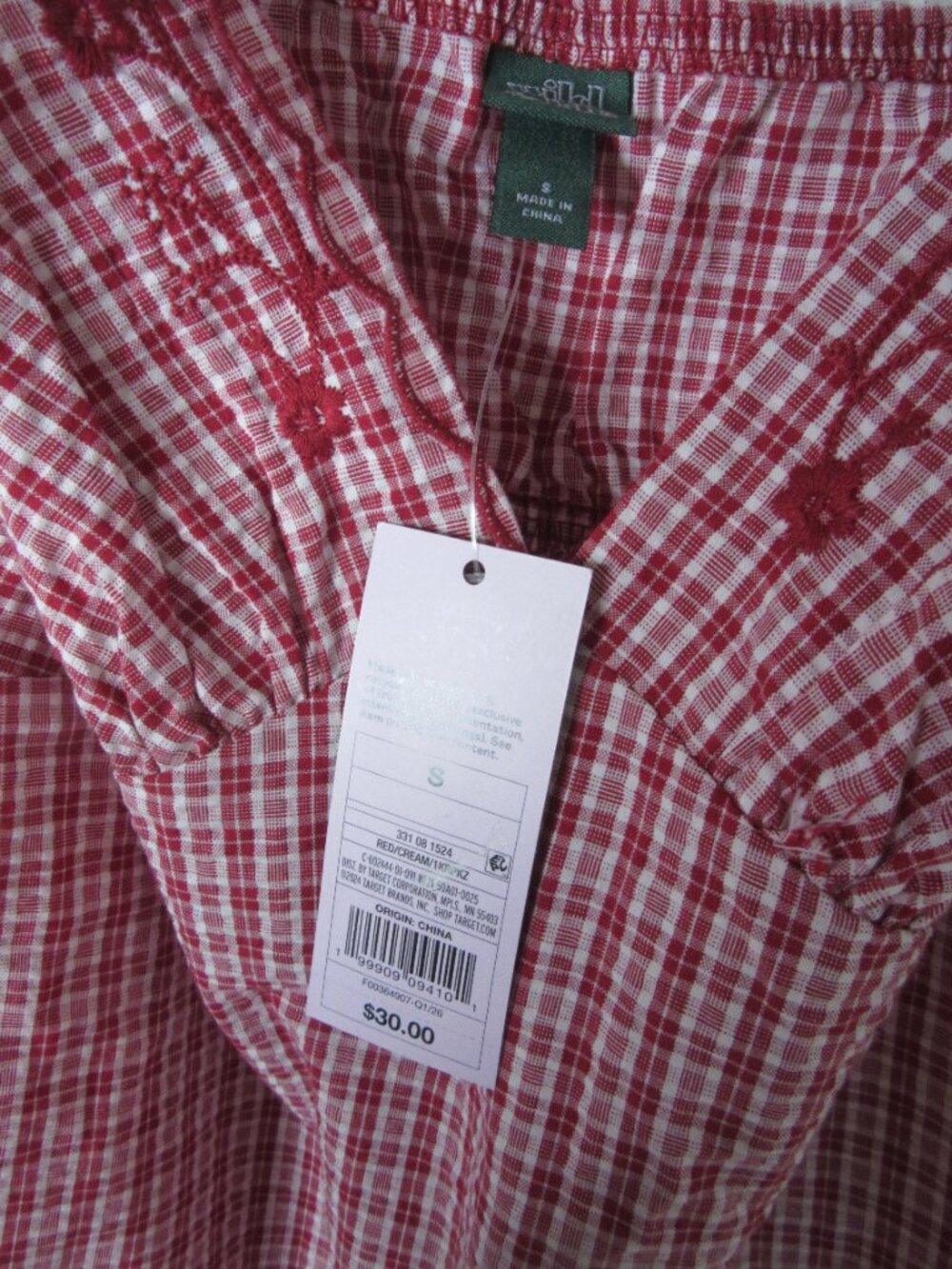 Wild Fable Mini Sun Dress Red White Check Plaid Embroidery Ruffle Size Small NWT - Picture 6 of 8